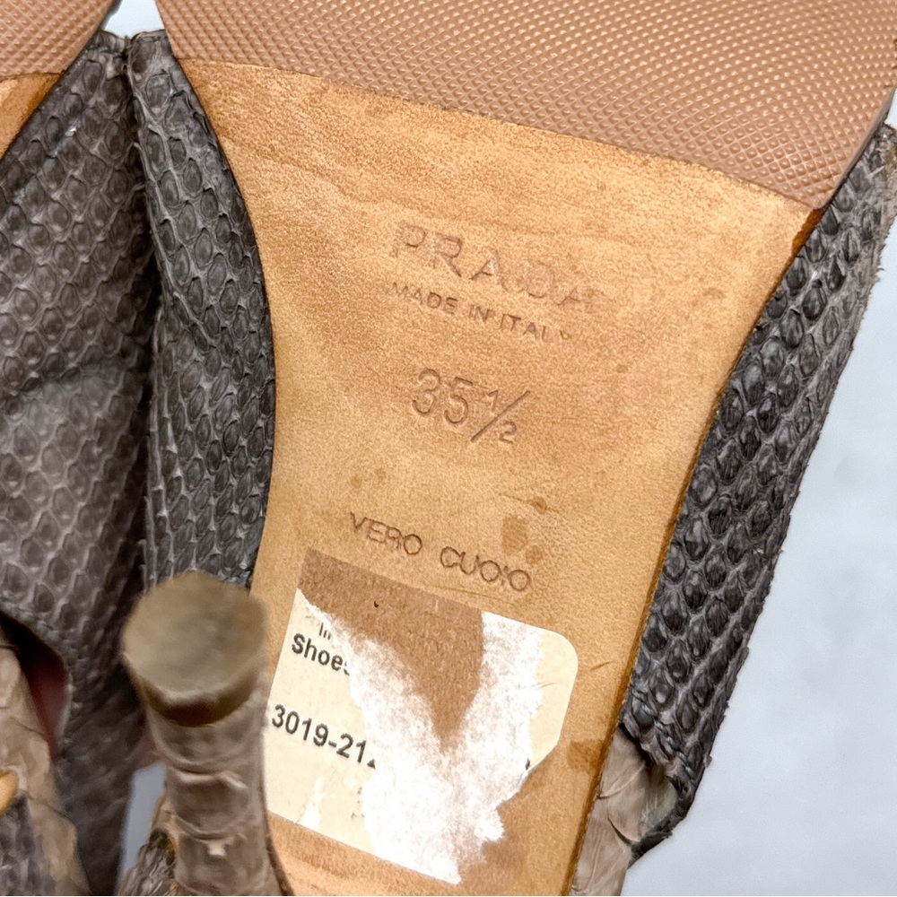 PRADA Vintage Y2K Leather Snakeskin Square Toe Slingback Sandal Heels 2000s 35.5 - Picture 12 of 16